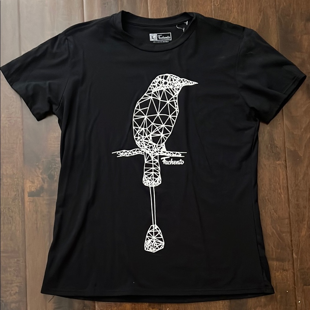 Black Tee with Geometric Bird Design